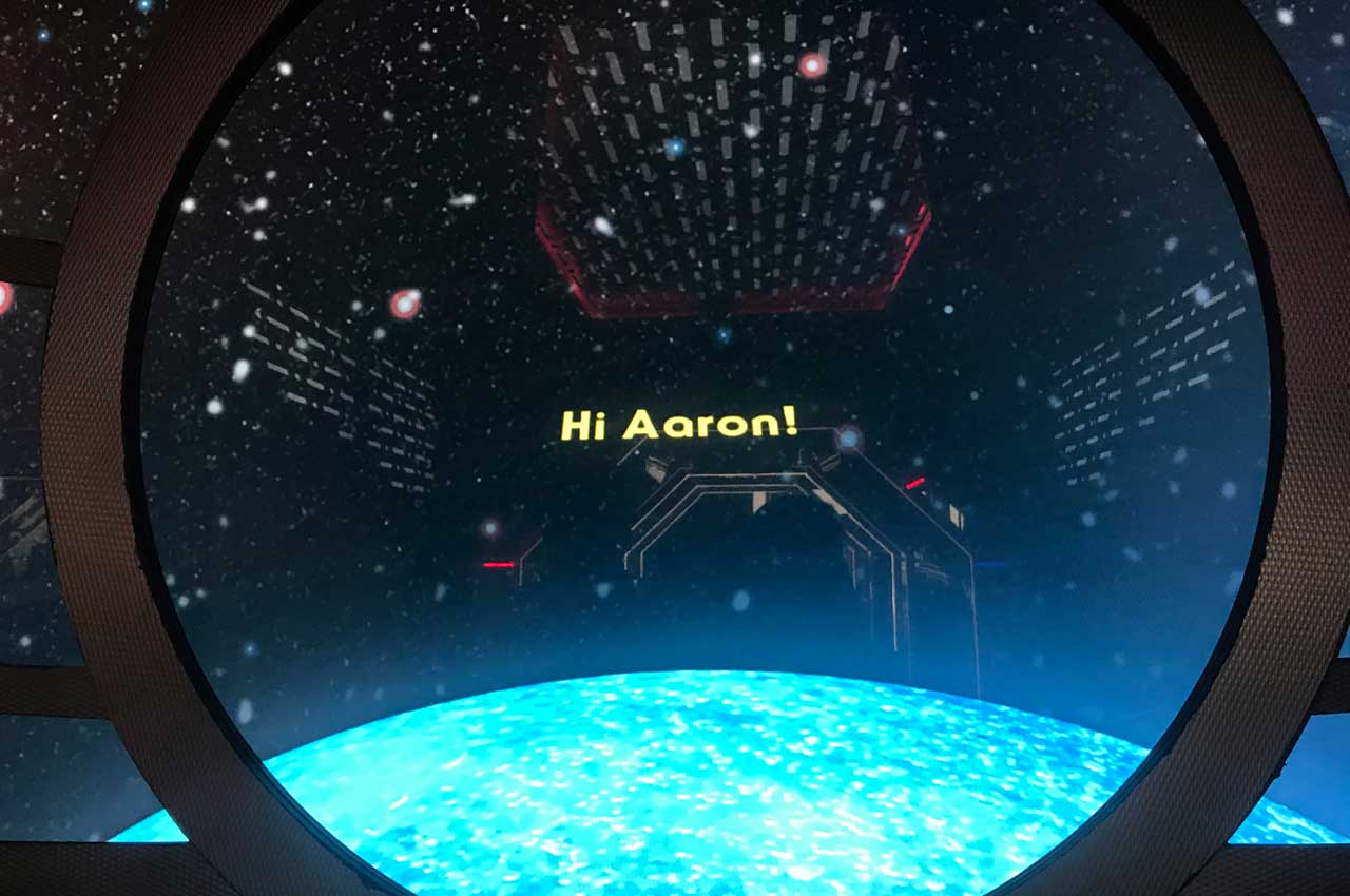 Close up of the message 'Hi Aaron!' in the style of the Star Wars introduction crawl